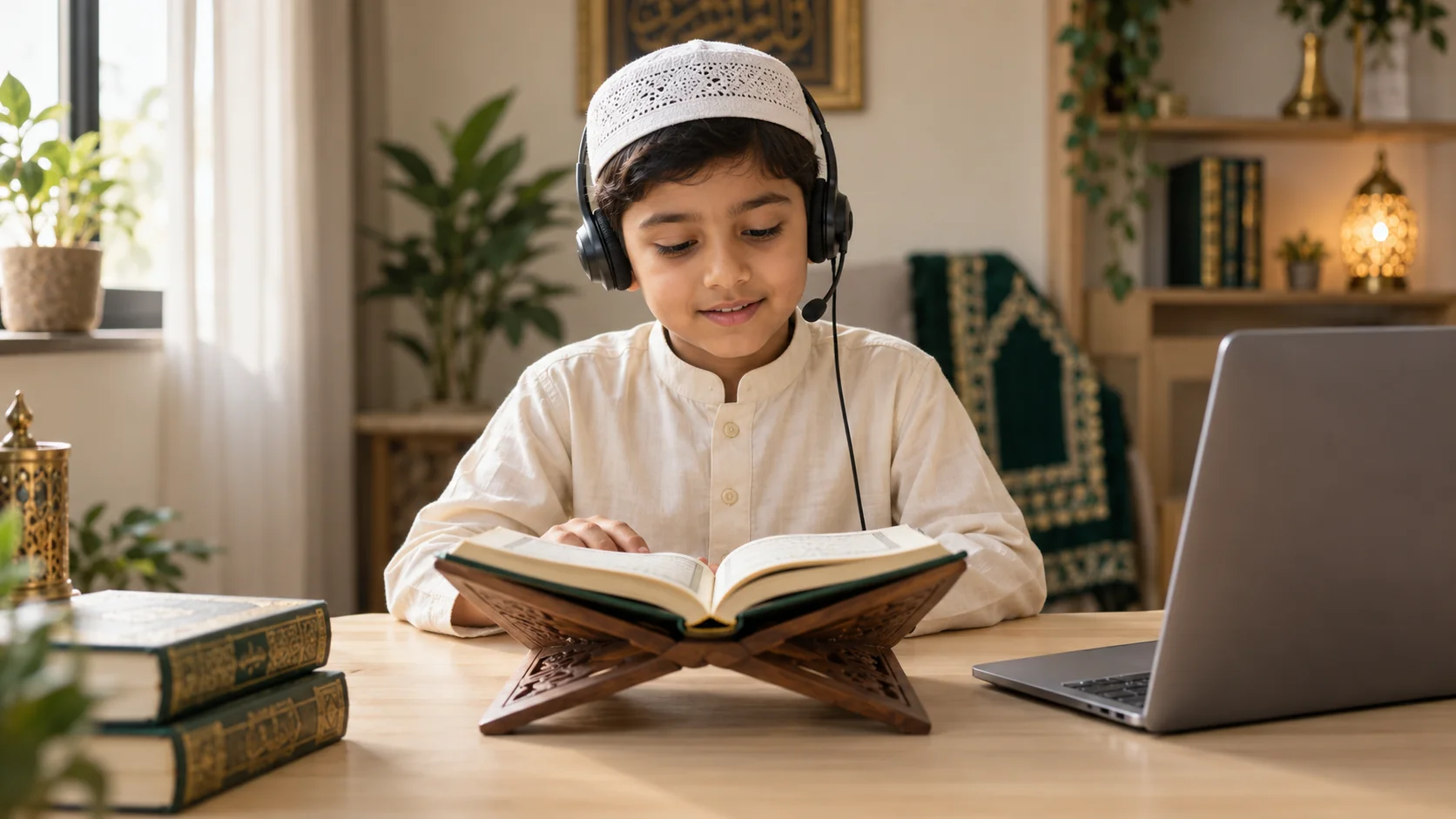 Student learning Quran online with Haramain Quran Institute